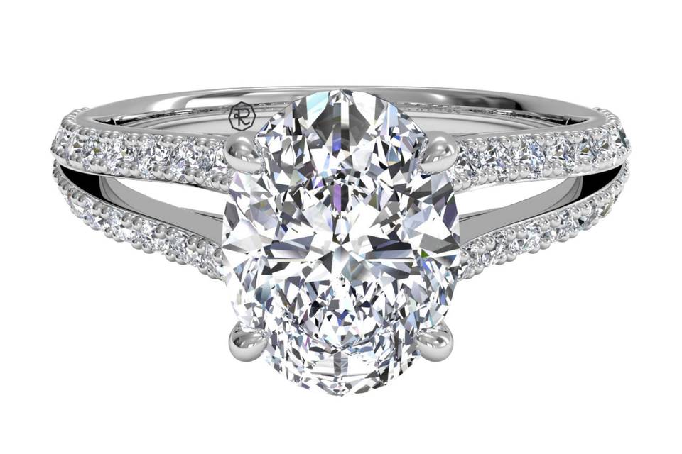 Ritani	4669	<br>	Double French-Set Diamond 'V' Engagement Ring with Surprise Diamonds in 18kt White Gold (0.24 CTW)