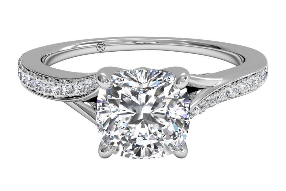 Ritani	4669	<br>	Double French-Set Diamond 'V' Engagement Ring with Surprise Diamonds in 18kt White Gold (0.24 CTW)