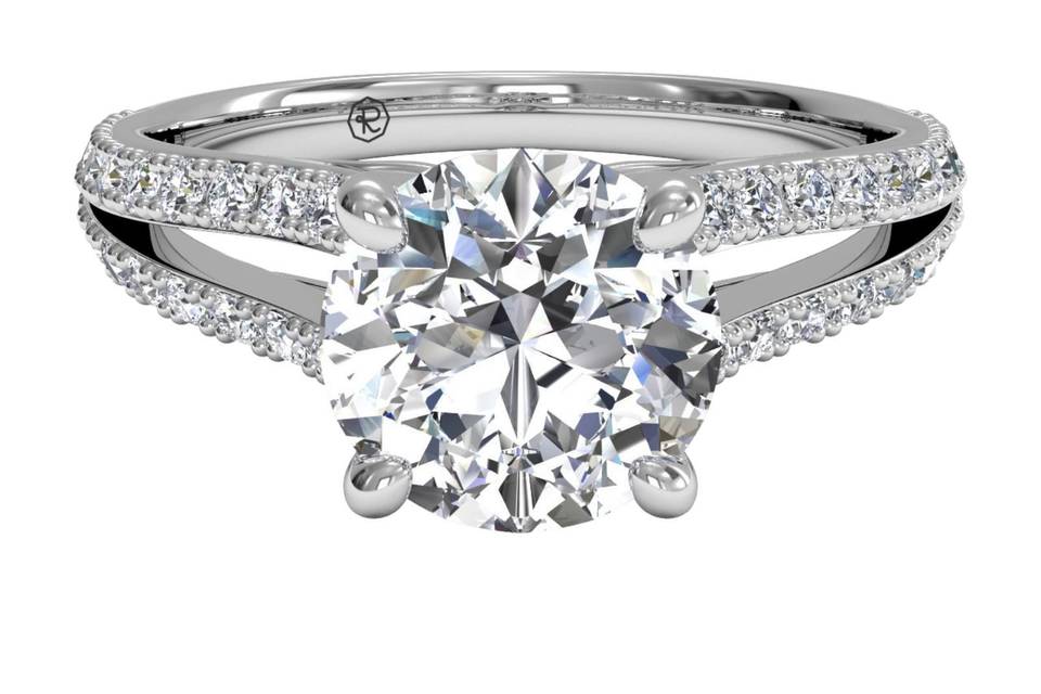 Ritani	4560	<br>	Double French-Set Diamond 'V' Engagement Ring with Surprise Diamonds in 18kt White Gold (0.24 CTW)