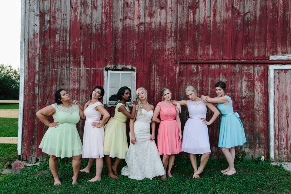 Bride and her bridesmaids