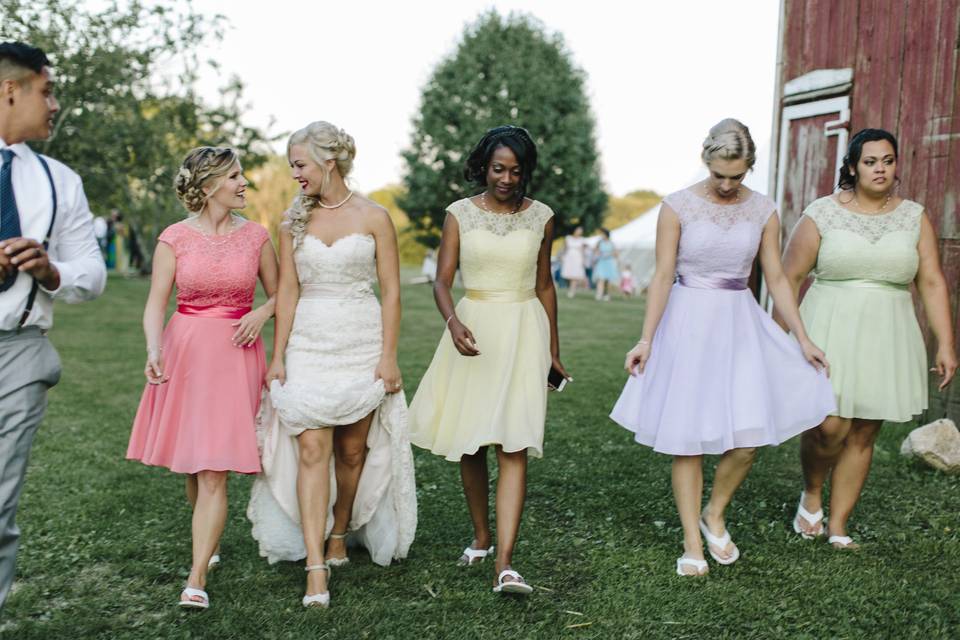 Bride and her bridesmaids