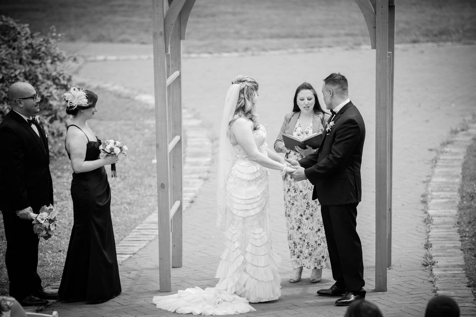 Black and white photo of the ceremony