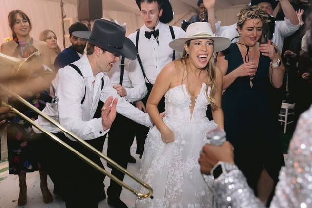 Bride and Groom in custom hats
