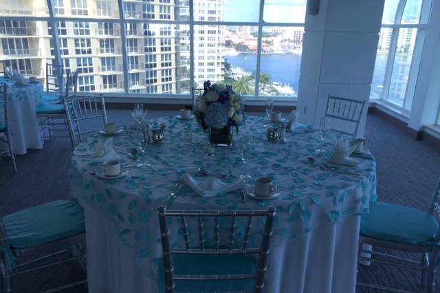 Table setting for a wedding at the Waterstone Resort in Boca Raton, Florida. Flowers by Tropical Elegance.