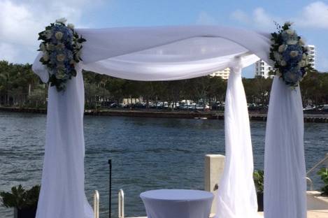 Chuppah for an outdoor wedding ceremony at the Waterstone Resort in Boca Raton, Florida.