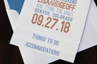 Save the date with blue and dark orange ink
