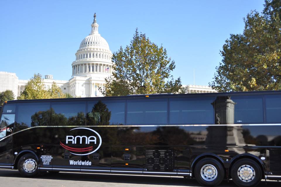 56 passenger coach bus with restrooms