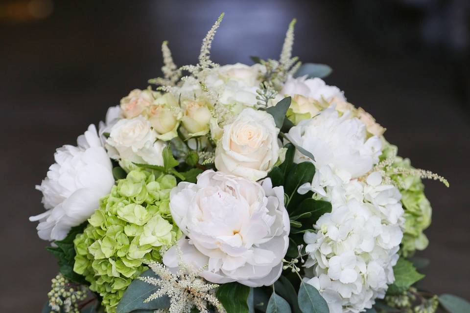 White rose and hydrangeas