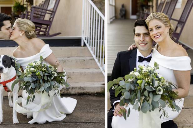 Their pup, porch, and a kiss!