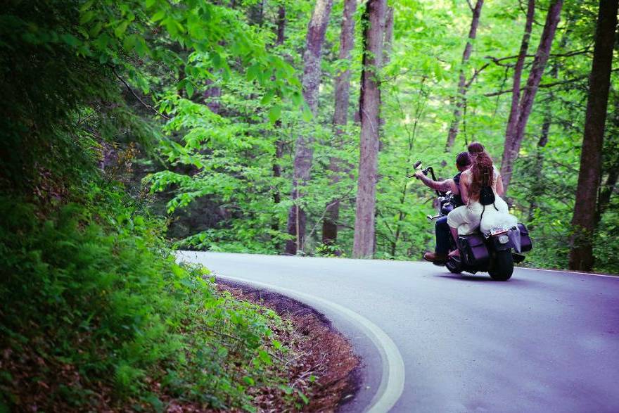 Couple riding on a motor