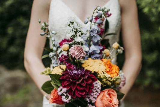 The bride holding a bouquet