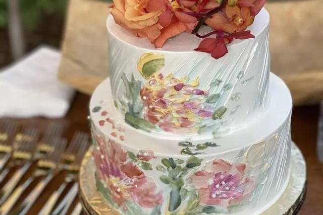 Hand painted florals two tier cake