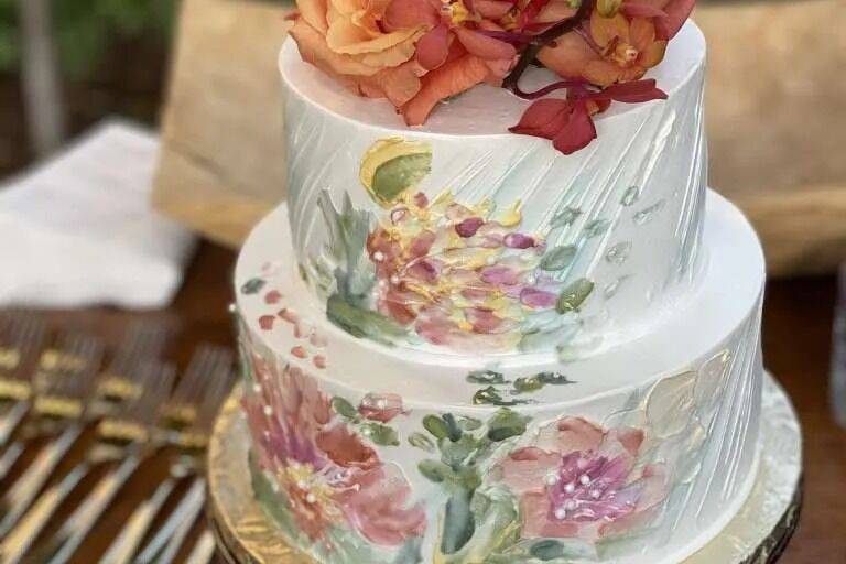 Hand painted florals two tier cake