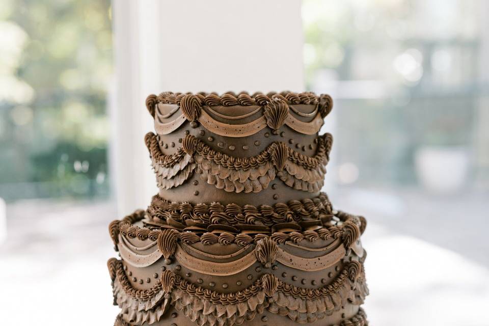 Chocolate vintage piped two tier cake