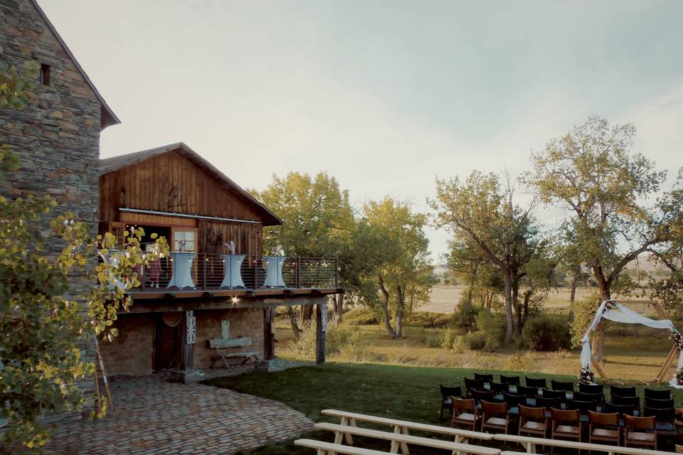 Grass area below barn