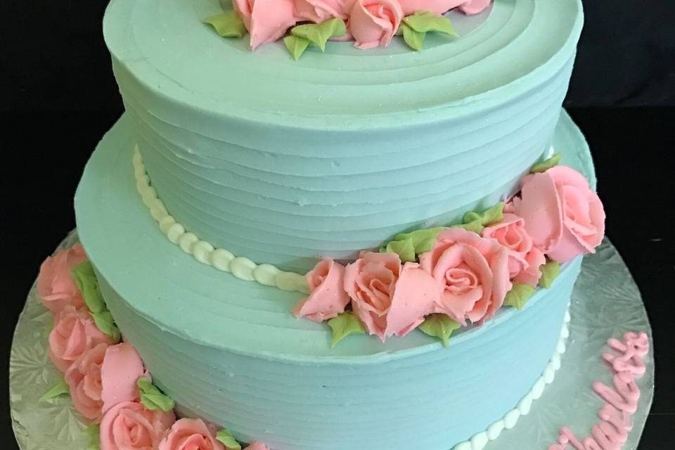Rustic blue wedding cake