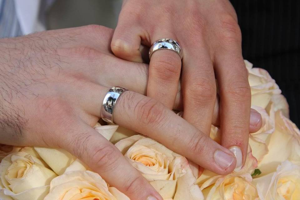 Polka Dot Matching Wedding Bands in Platinum and Diamonds.