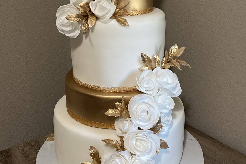 White and Gold Fondant Cake