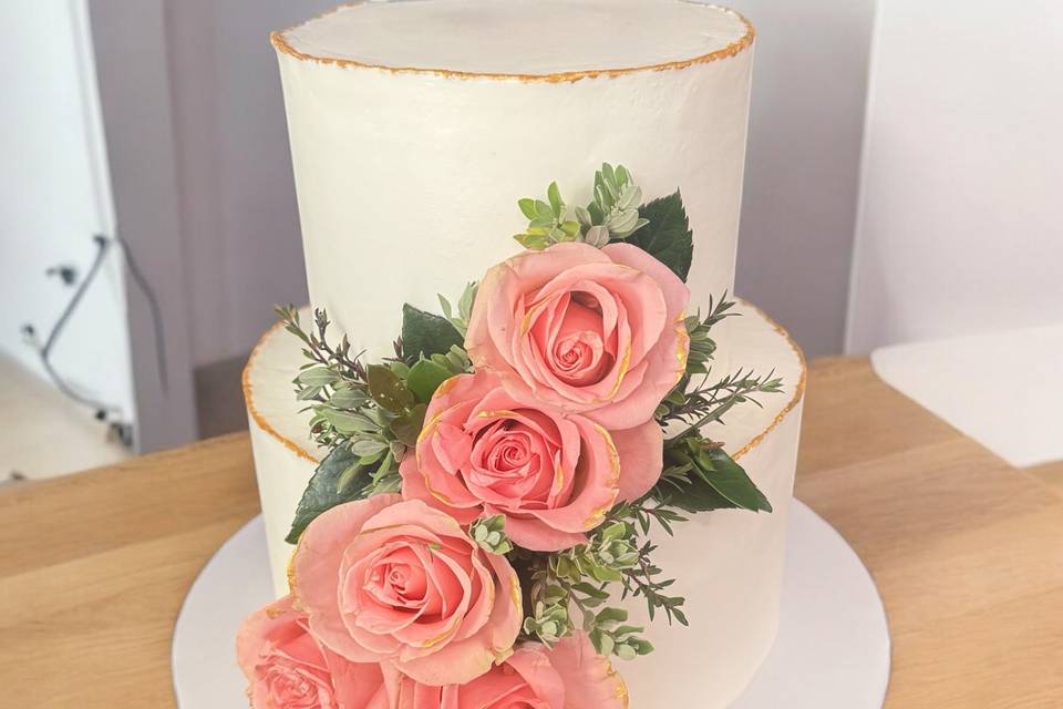 White Buttercream with gold .