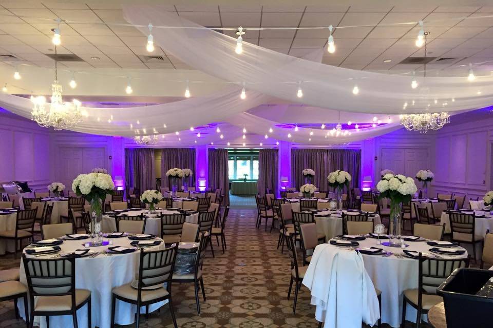 Purple Up lighting (6 Color LED), Custom Edison Lights and Draping