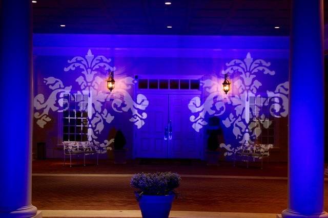 Blue building wash with white gobo custom design
