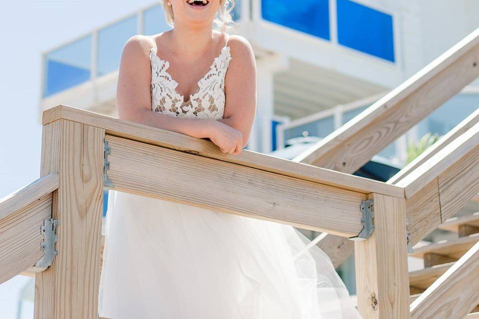 Bride holding a colorful bouquet