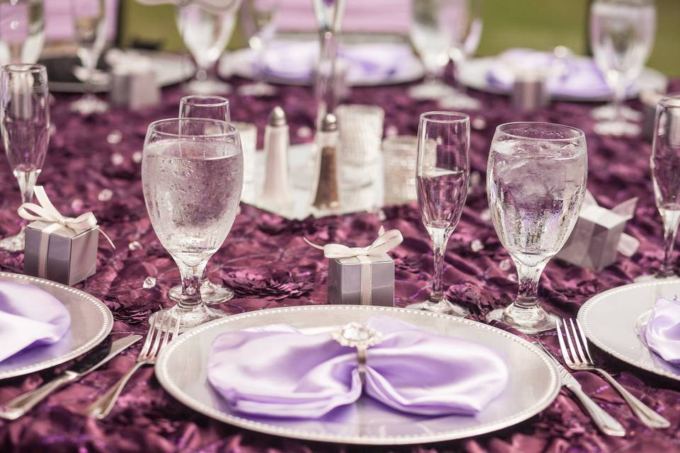 Purple linen table cover