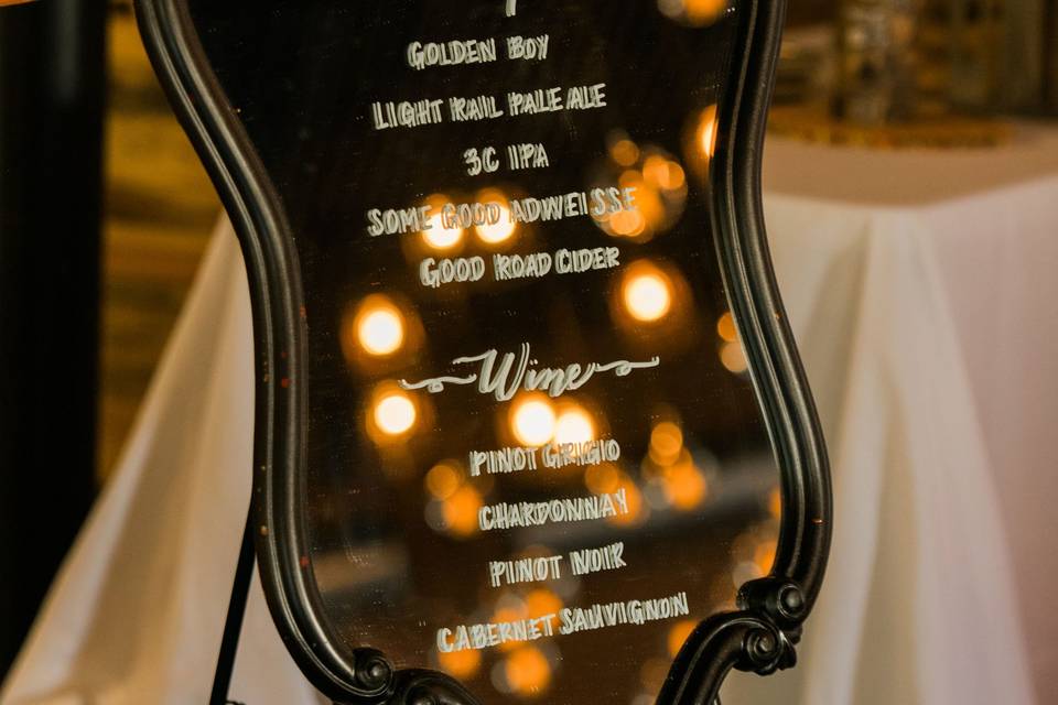 Bar menu on mirror