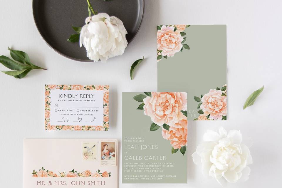 Watercolor Peonies Suite