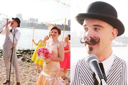 Colorful Bridal Party in Dumbo. Circul Coney Island Theme Wedding