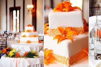 Orange Lilies table setting, cake