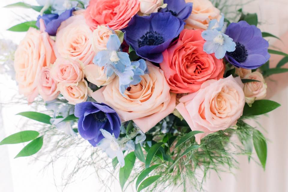 Blue, Blush and Coral Bouquet