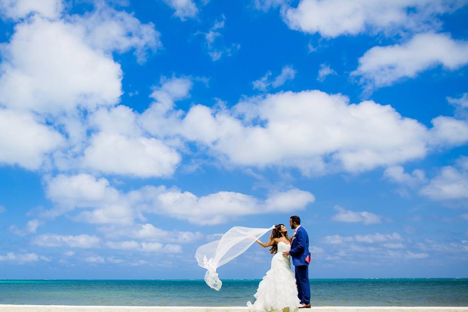 Couple at the beautiful beach