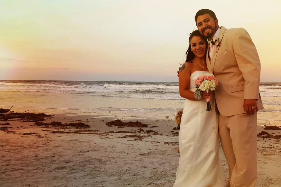 Newlyweds at the beach