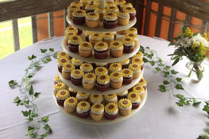 Sunflower cupcake tower