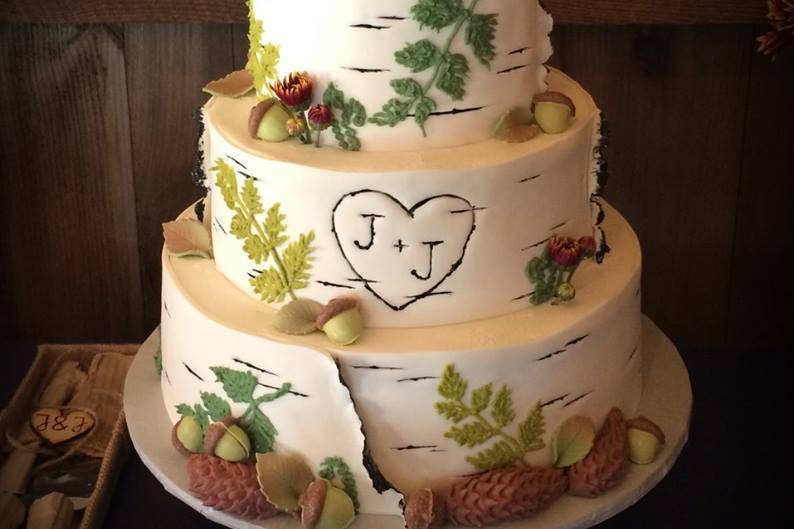 White birch & fern cake