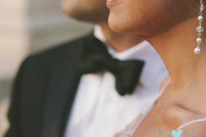 Close-up of bride and groom