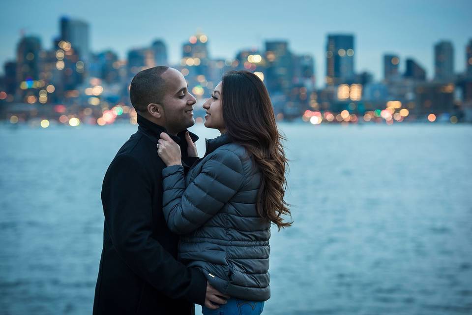 NIght shot engagement photo