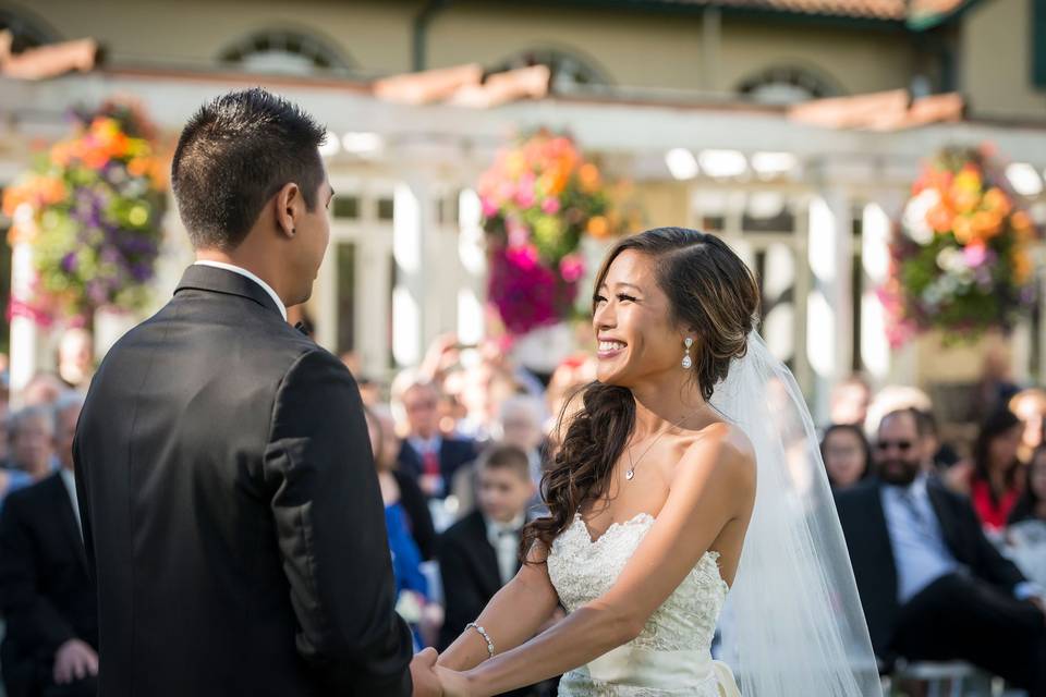 Bride glowing during ceremony