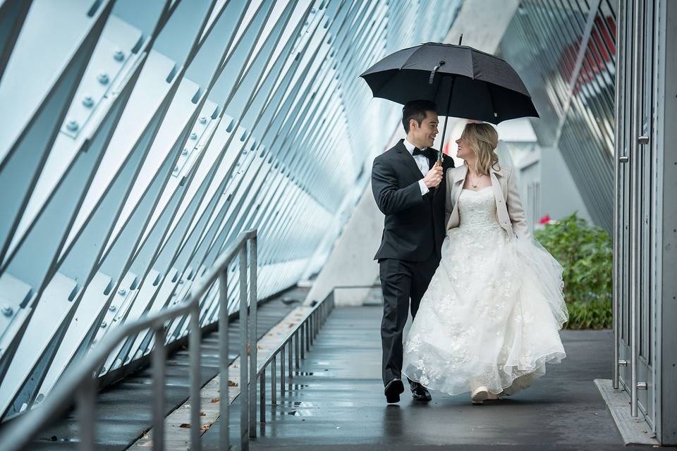 Rainy day wedding portrait