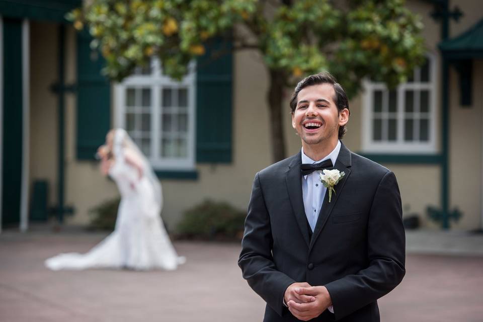 Rainy day wedding portrait