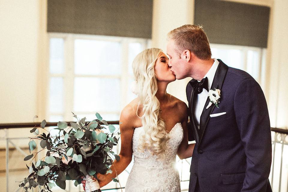 After the ceremony kiss in the VIP balcony