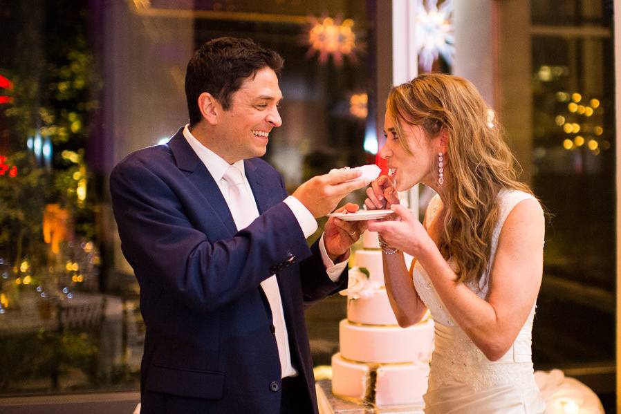 Couple sharing cake