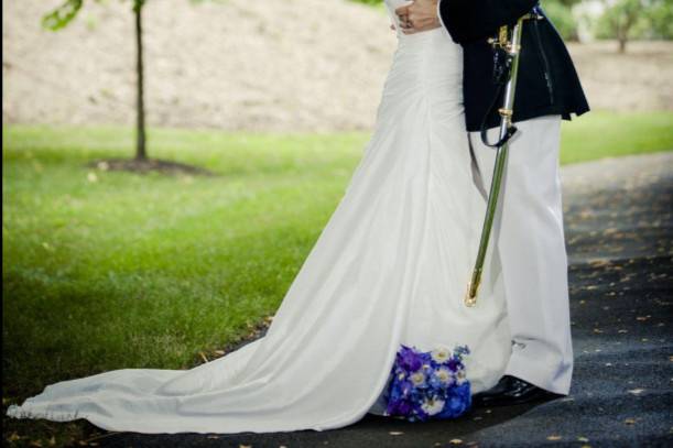 Newlyweds kissing