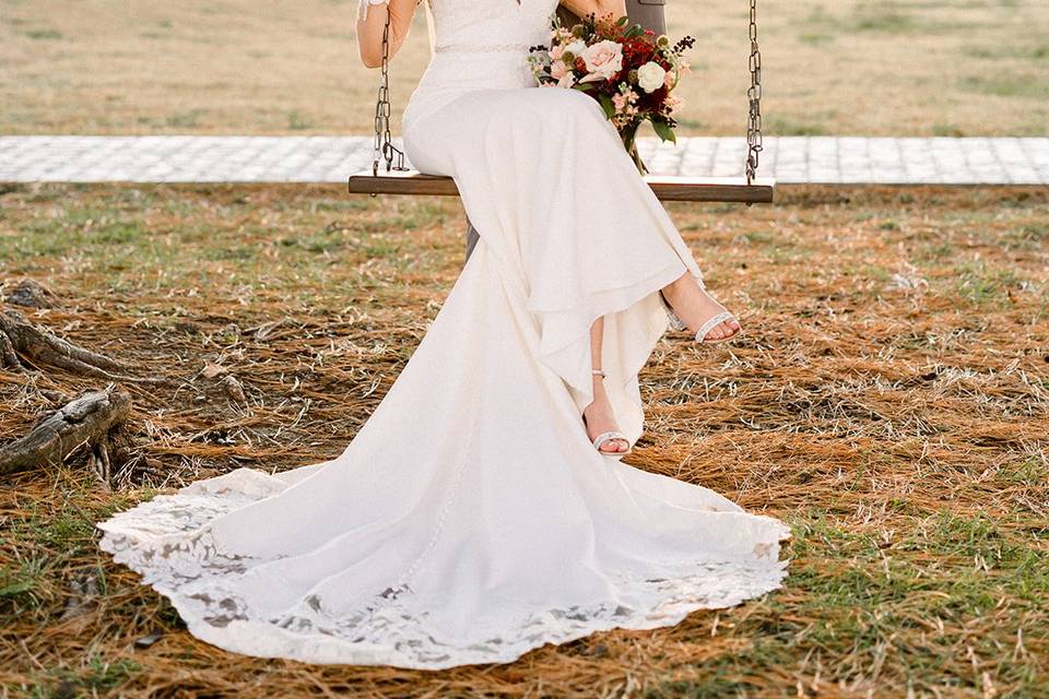 Bride and groom sitting