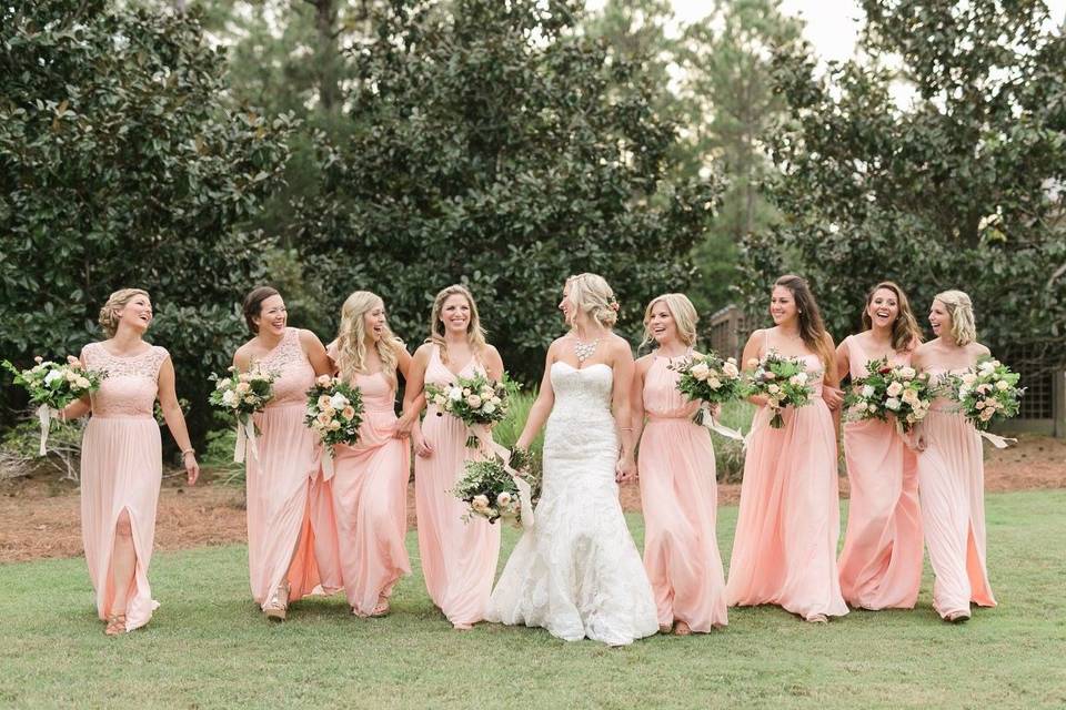 Bride with her bridesmaids