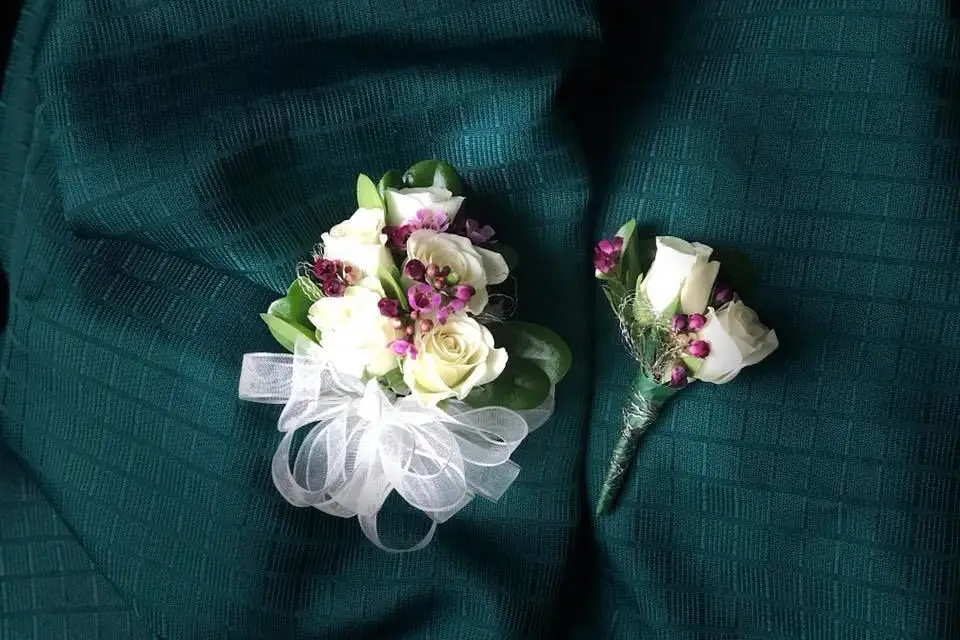 slim fit dress slacks Corsage and Boutonniere Set White & Sage Green main image 1