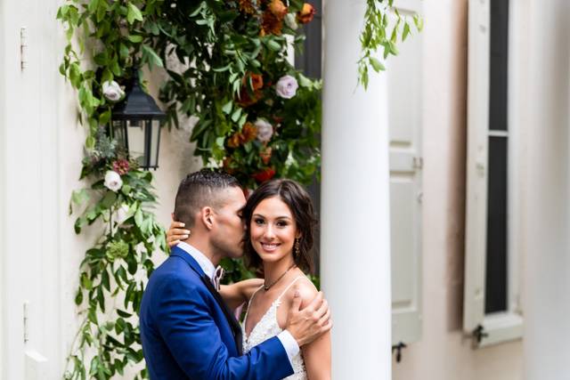 Couples pose with flowers