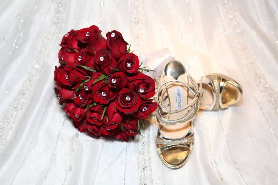 Bridal bouquet and shoes