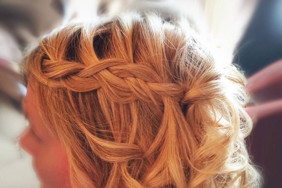 Short hair waterfall braid bridal hairstyle